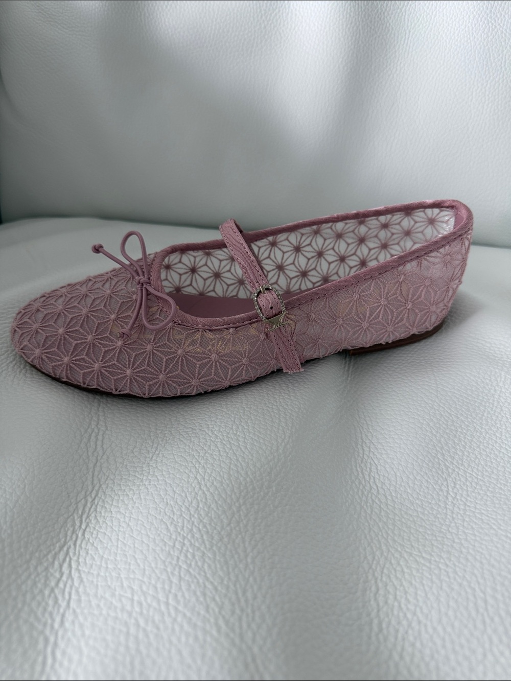 Sam Edelman Dusty Pink Mary Jane Ballet Flat with Embroidered Geometric Pattern